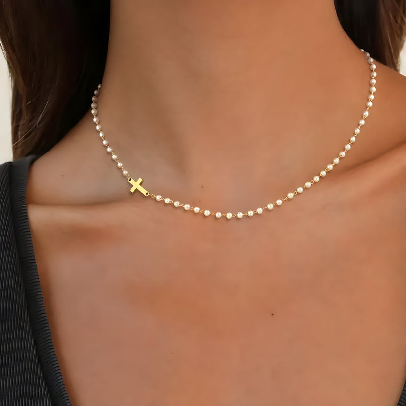 Colar de Pérolas com Cruz - Fé e Elegância