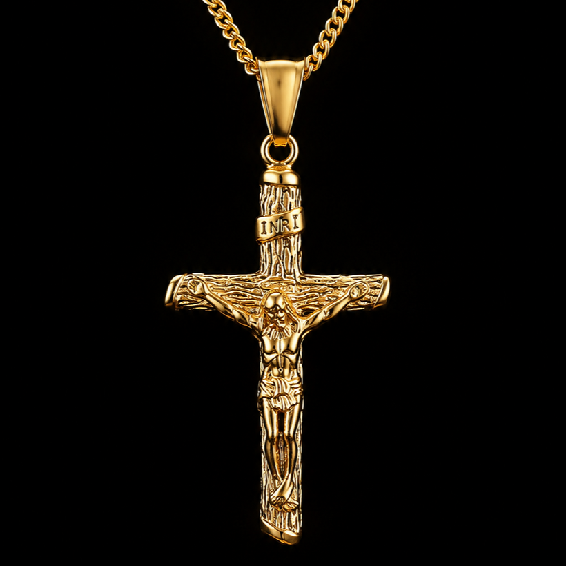 Colar Crucifixo Rústico INRI em Prata 925
