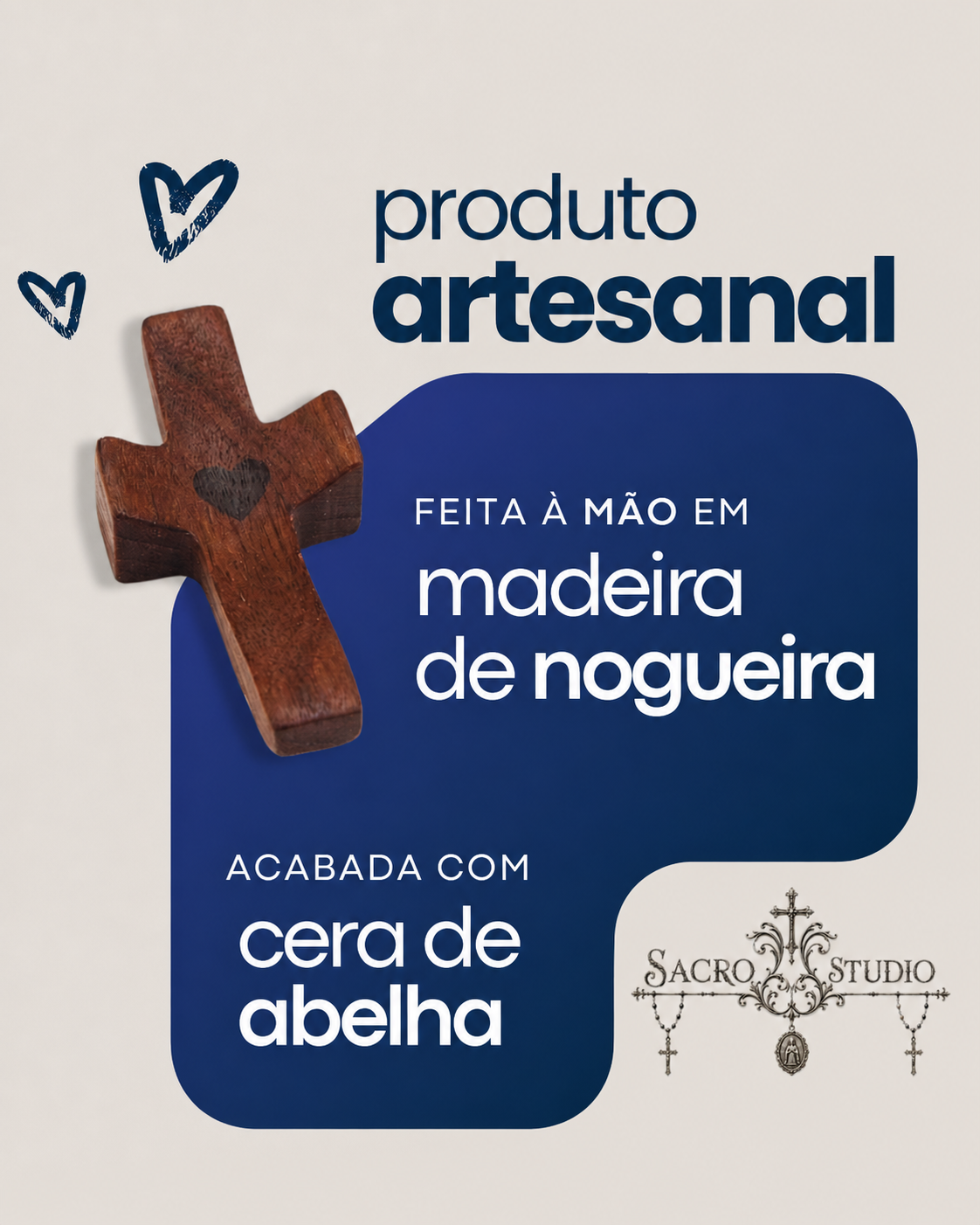 Cruz de Bolso Artesanal em Madeira