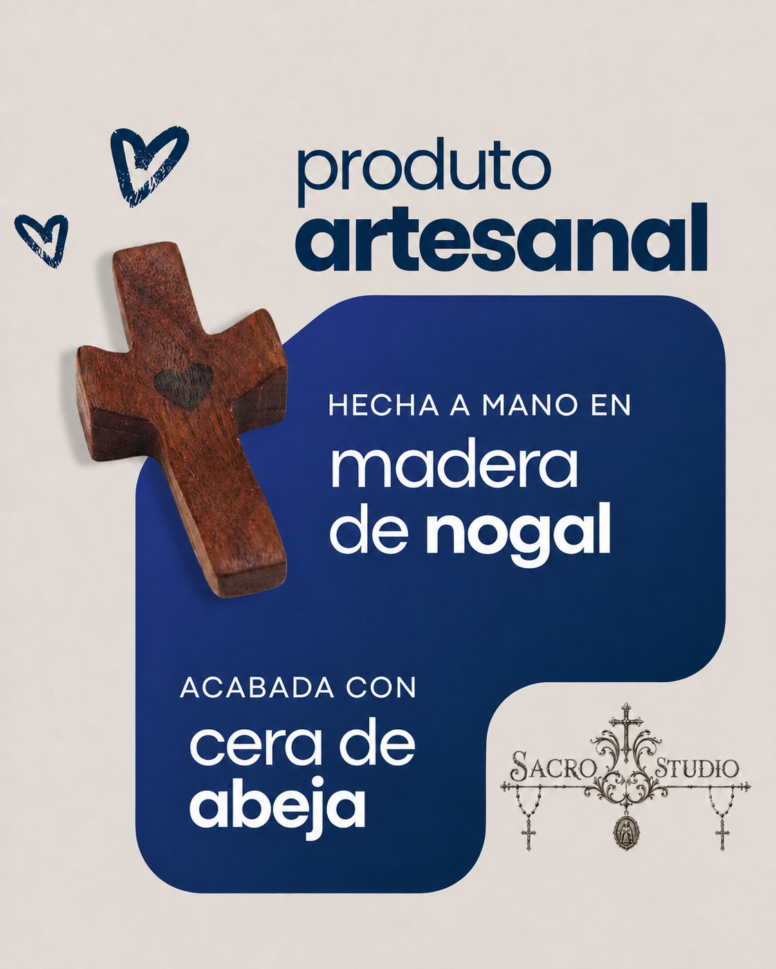 Cruz de bolsillo artesanal de madera