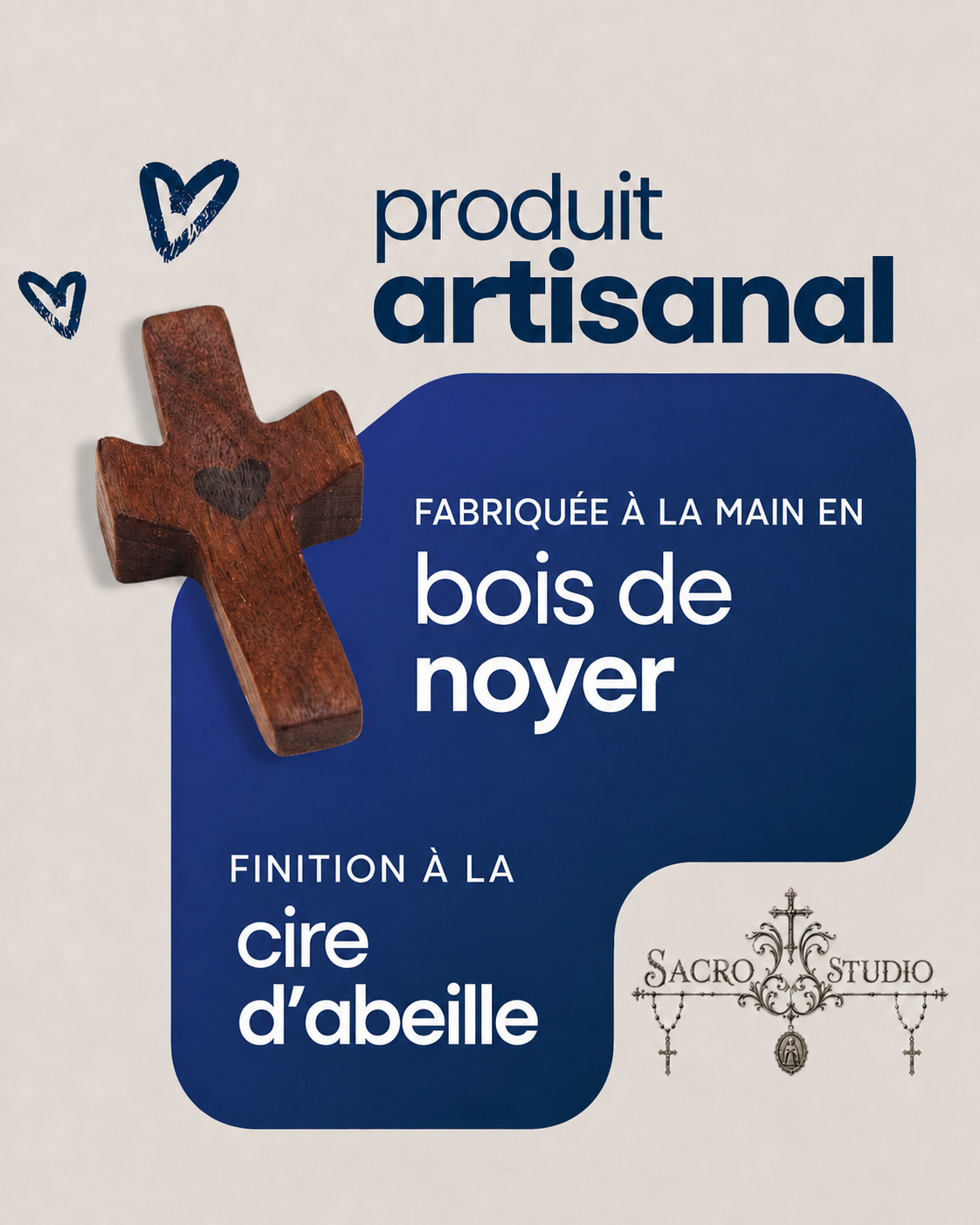 Croix de poche artisanale en bois