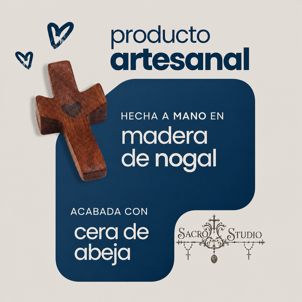 Cruz de bolsillo artesanal de madera